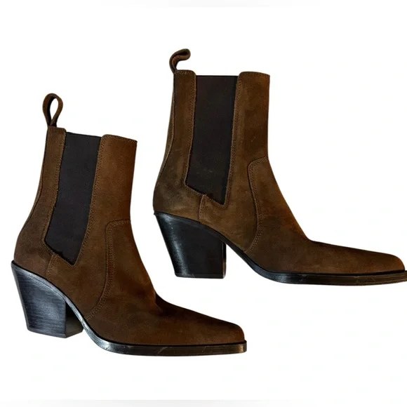 ZARA Brown Suede Heeled Ankle Boots in Sz 36 (6) - Picture 4 of 9